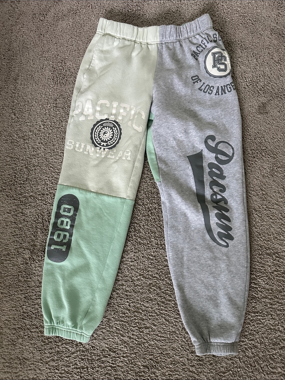 Pac Sun Colorblock Joggers in Mint Green and Light Gray